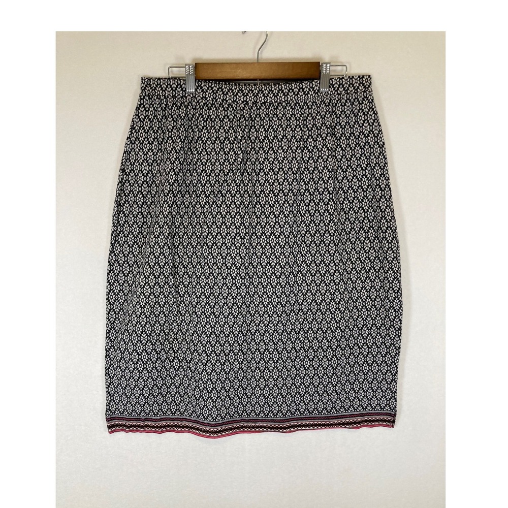 Geometric Bobbie Brooks 2X Black White Pink Border Print Elastic Pencil Skirt